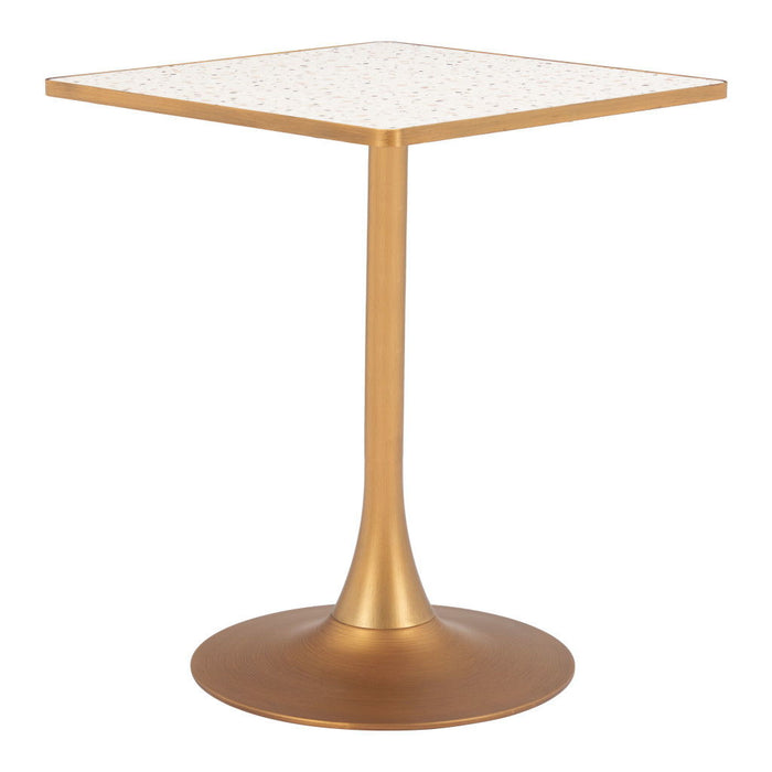 24" Wood And Steel Pedestal Base Square Dining Table - Beige / Gold