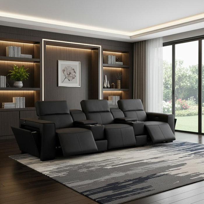 Top Grain Leather Reclining Metal USB Sofa (720394) - Black
