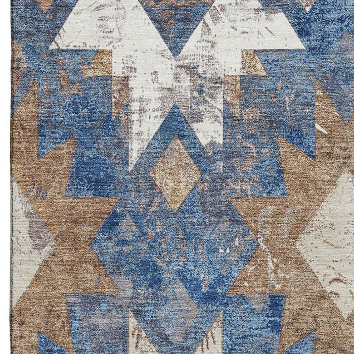 10' X 14' Southwestern Washable Area Rug With UV Protection (706643) - Blue / Brown / Ivory