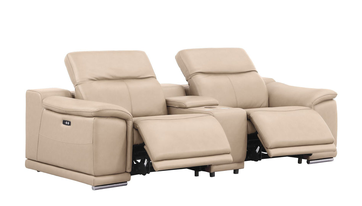 Leather Power Reclining Loveseat (643823) - Beige / Silver