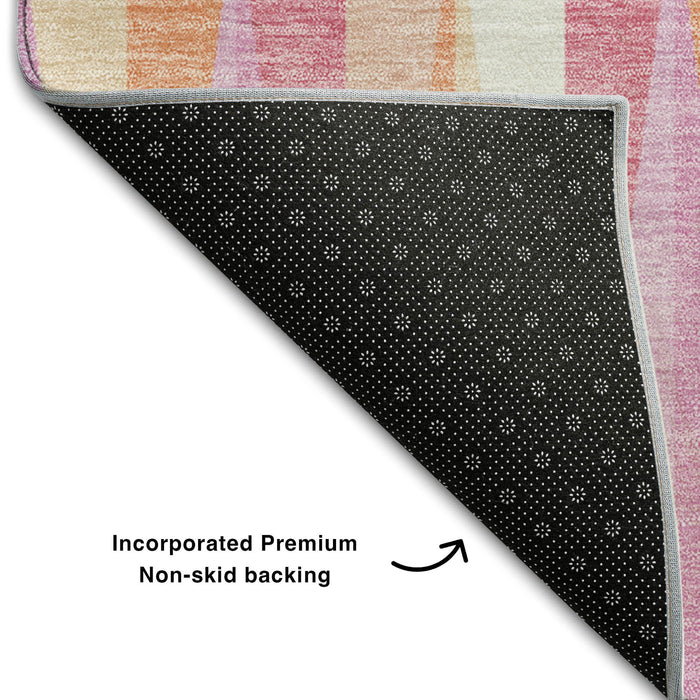 10' X 14' Geometric Washable Area Rug With UV Protection (679408) - Blush / Peach / Ivory