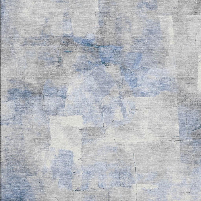 10' X 14' Abstract Washable Area Rug With UV Protection (697518) - Denim Blue / Gray / Silver
