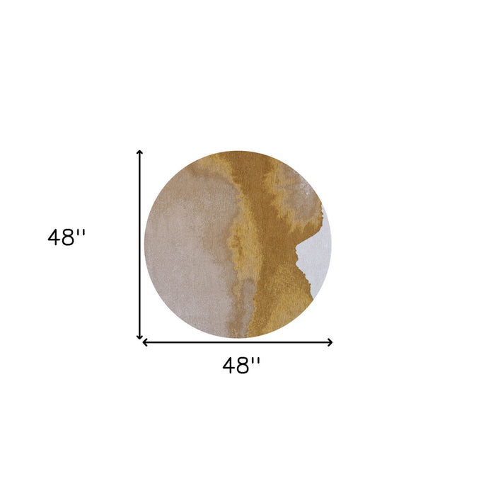 4' x 4' Round Abstract Non Skid Area Rug - Yellow And Gray