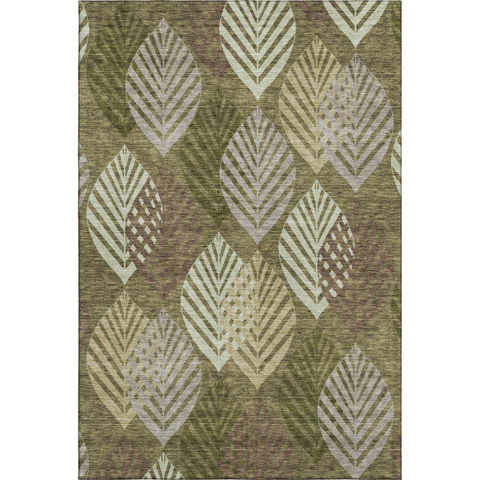 10' X 14' Floral Washable Area Rug With UV Protection - Olive Green