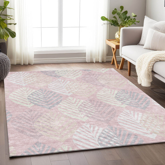 10' X 14' Floral Washable Area Rug With UV Protection - Pink