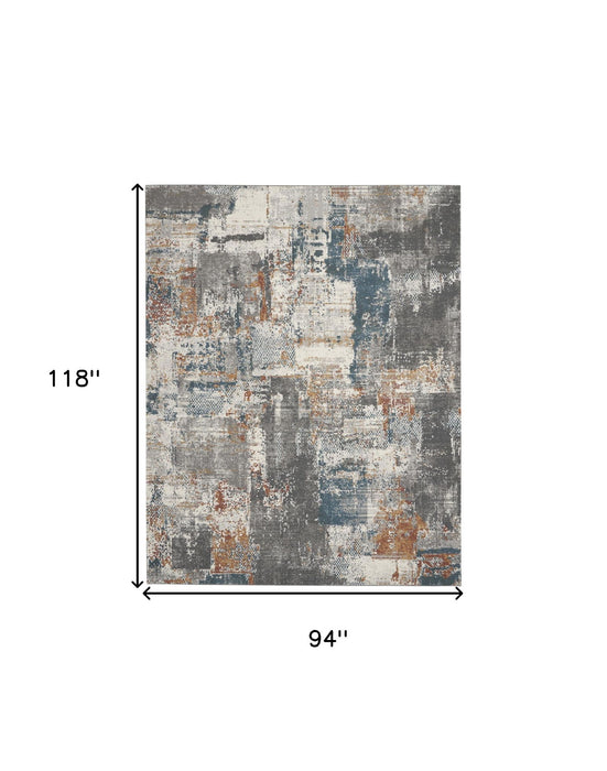 8' X 10' Abstract Area Rug (551123) - Ivory / Blue / Gray