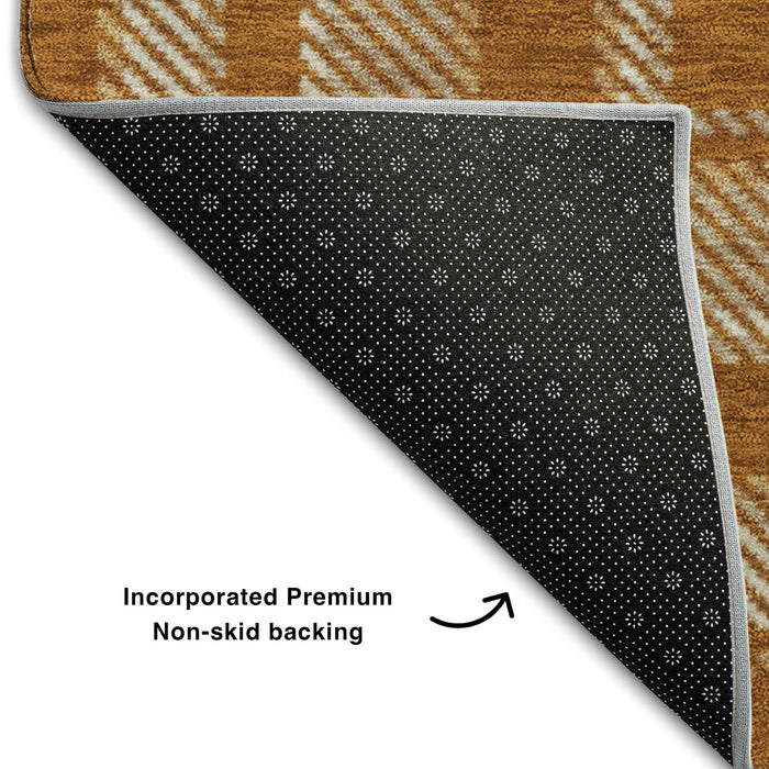 9' X 12' Plaid Washable Area Rug With UV Protection (649455) - Rust / Ivory