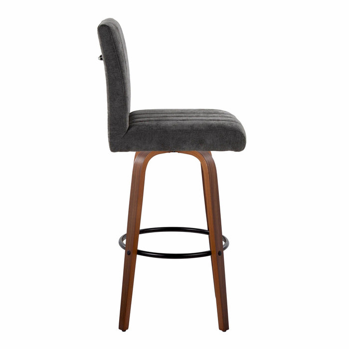 Hannah - 30" Fixed-Height Barstool With Swivel And Round Black Metal Footrest (Set of 2) - Walnut Wood