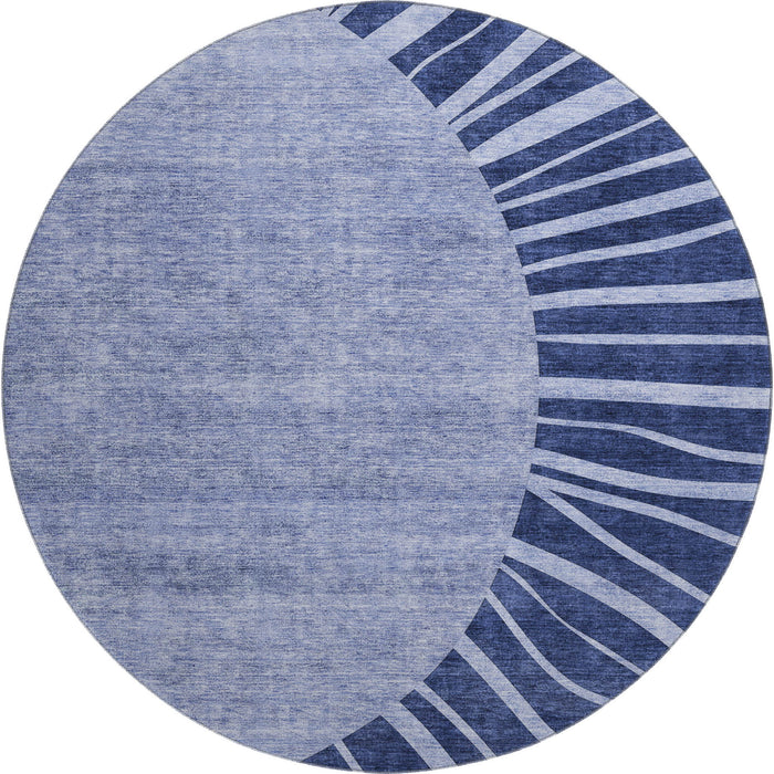 8' Abstract Washable Round Rug With UV Protection (655394) - Navy Blue / Ivory