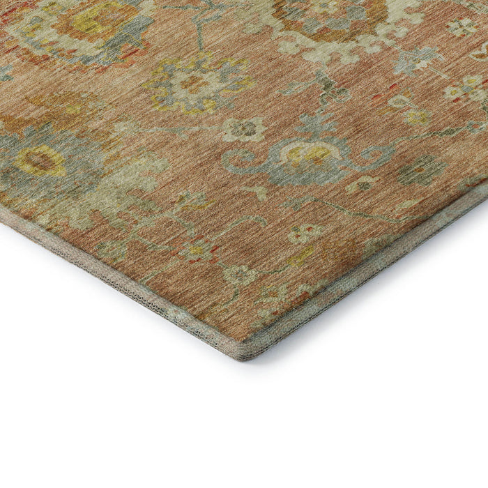 10' X 14' Floral Washable Area Rug With UV Protection (684468) - Coral / Gold / Blue