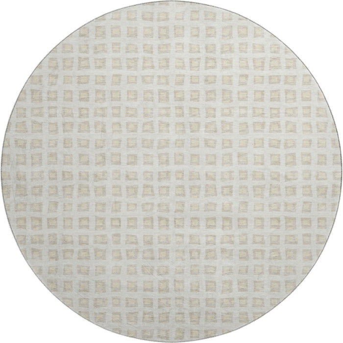 8' Geometric Washable Round Rug With UV Protection - Ivory / Beige