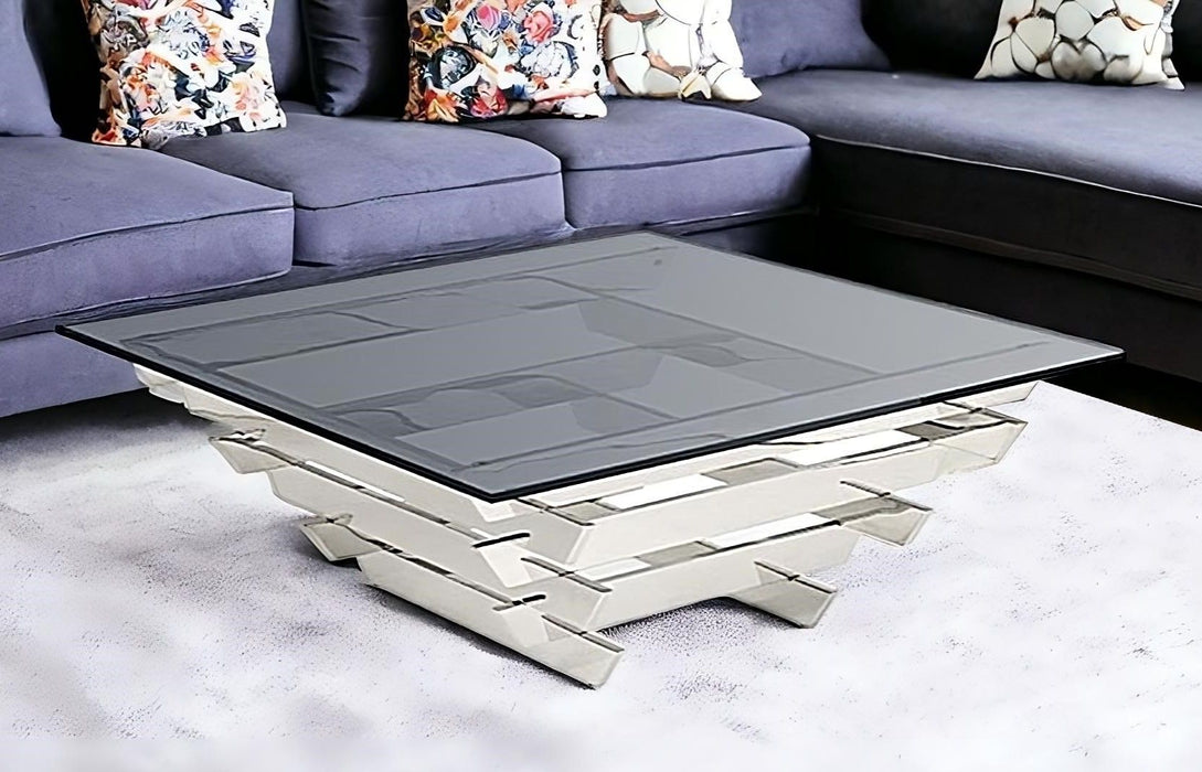Smoked Glass Square Coffee Table - Silver And Dark Gray