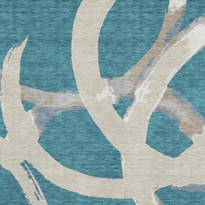 10' X 14' Abstract Washable Area Rug With UV Protection (680295) - Teal / Ivory / Gray