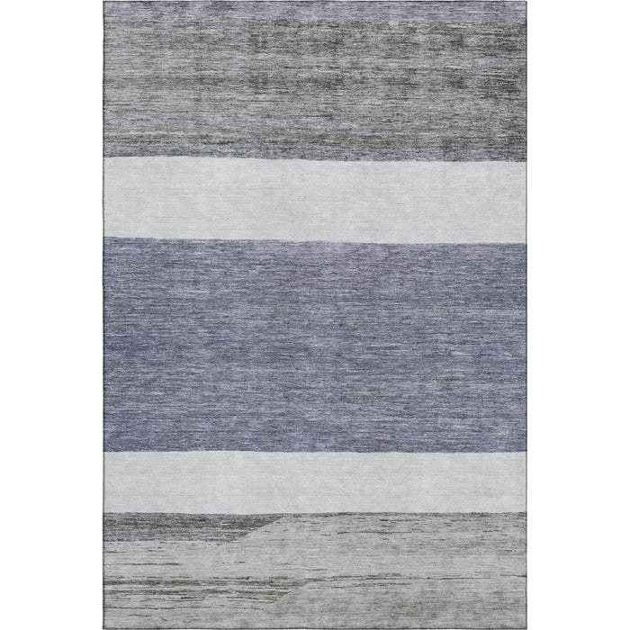 10' X 14' Striped Washable Area Rug With UV Protection (695102) - Denim Blue / Ivory / Gray