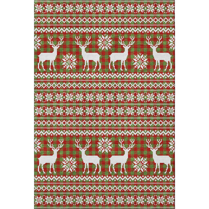 10' X 14' Abstract Geometric Washable Area Rug With UV Protection (701966) - Fern Green / Red / Ivory