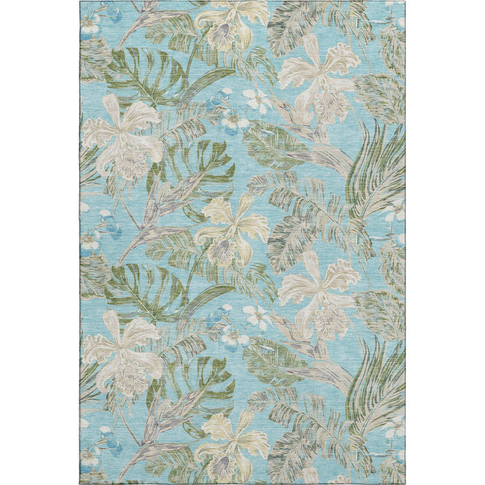 10' X 14' Floral Washable Area Rug With UV Protection (697848) - Teal / Green / Ivory