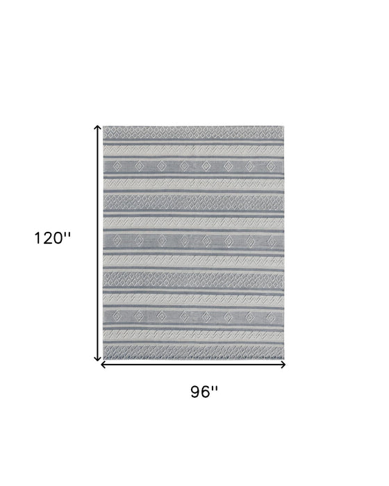 8' x 10' Gray Geometric Hand Loomed Area Rug - Light Gray And Dark