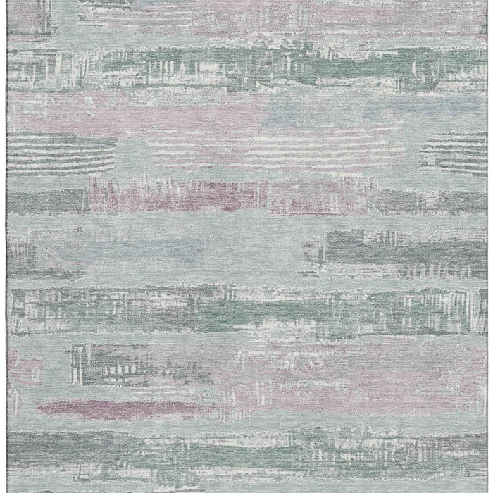 10' X 14' Striped Washable Area Rug With UV Protection (696518) - Pale Aqua / Sage / Ivory