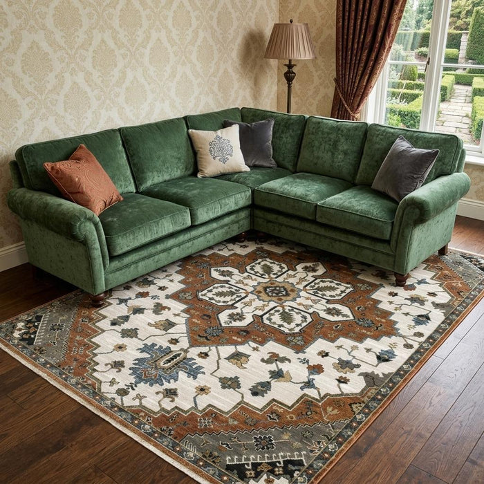 7' X 10' Medallion Area Rug With Fringe (575094) - Rust / Ivory / Black