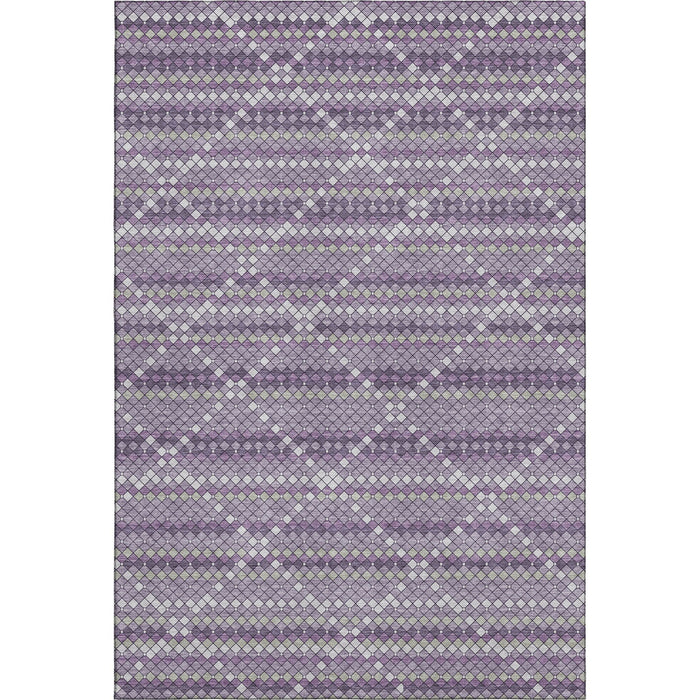 10' X 14' Geometric Washable Area Rug With UV Protection (693696) - Purple / Gray / Ivory