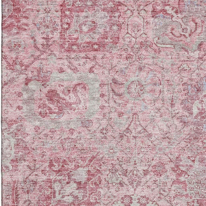 10' X 14' Damask Washable Area Rug With UV Protection (684340) - Pink / Gray / Ivory