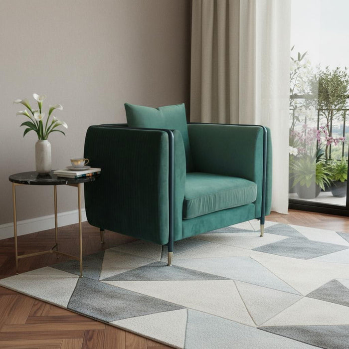 Velvet And Black Solid Color Arm Chair - Green