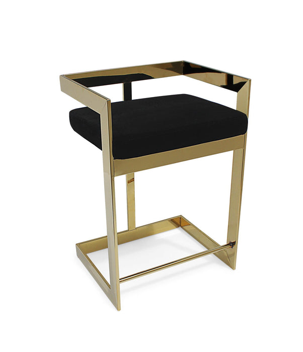 Velvet And Stainless Steel Low Back Bar Height Bar Chair - Black And Gold