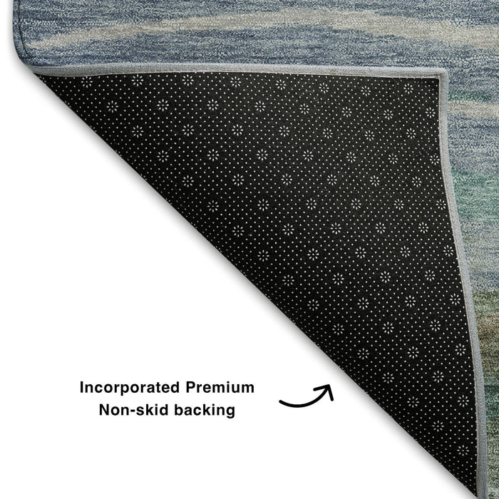 10' X 14' Abstract Washable Area Rug With UV Protection (708541) - Teal / Khaki / Green