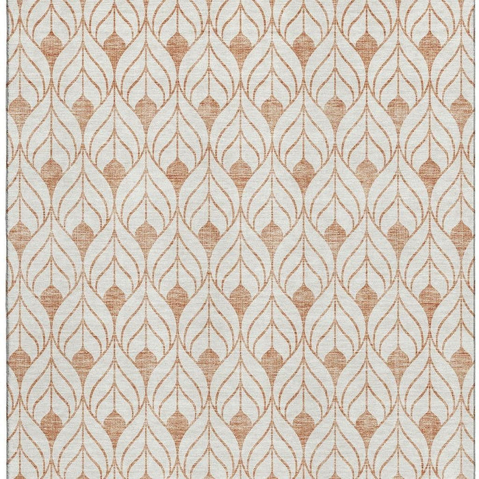 10' X 14' Geometric Washable Area Rug With UV Protection (673747) - Salmon / Ivory