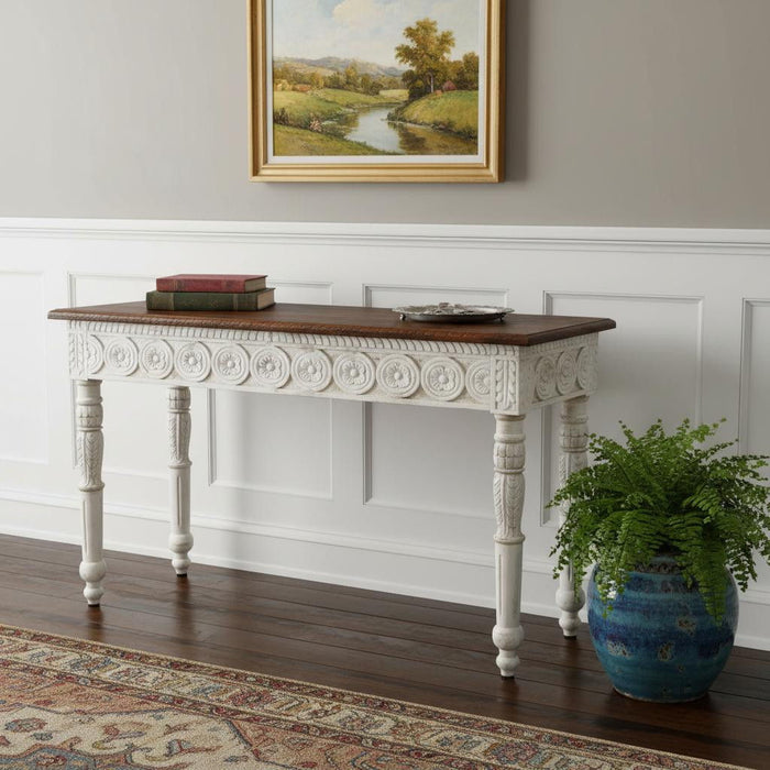 Solid Wood Distressed Console Table - Natural And White