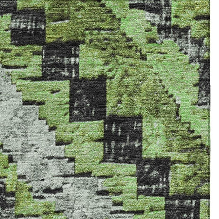 10' X 14' Diamond Washable Area Rug With UV Protection (707047) - Artichoke Green / Charcoal / Gray
