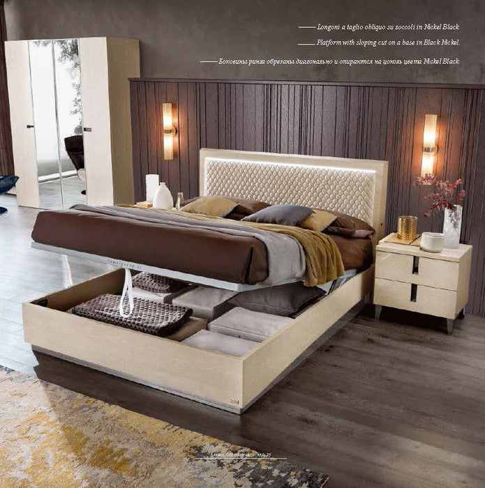 Light beige Ambra Rombi Queen Size upholstered bed by Camelgroup Italy with a modern design and plush headboard.