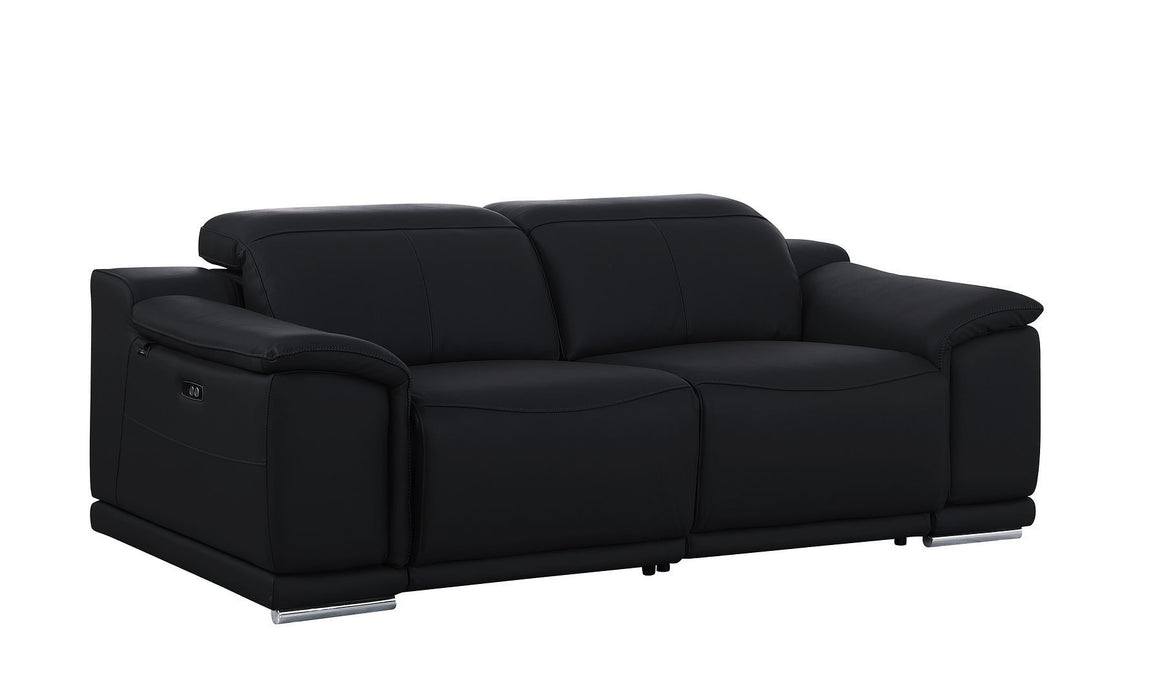 Italian Leather Power Reclining Loveseat (720514) - Black / Silver