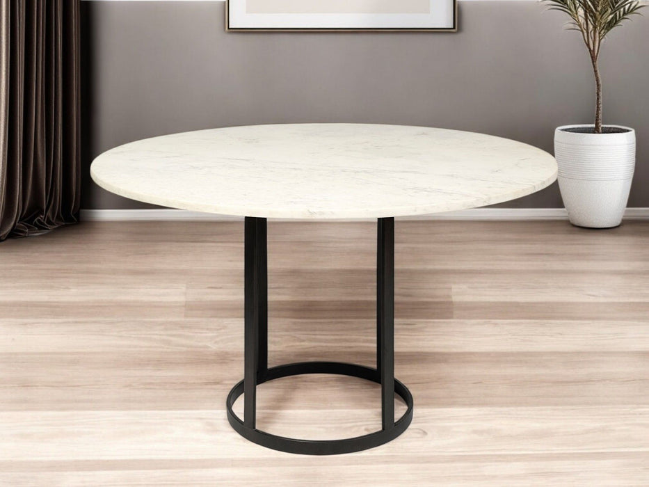 48" Rounded Marble And Metal Pedestal Base Dining Table - Black / White