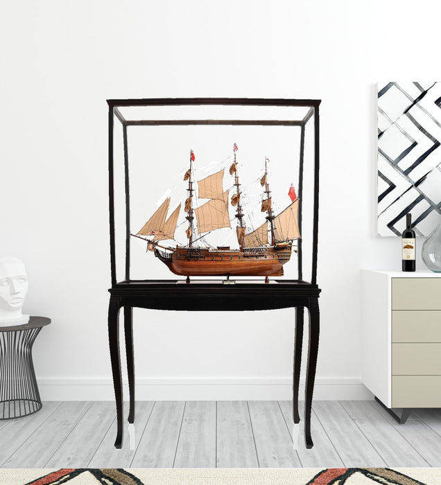 Hand Painted HMS Surprise 1796 Large Floor Display Case Model Boat - Brown