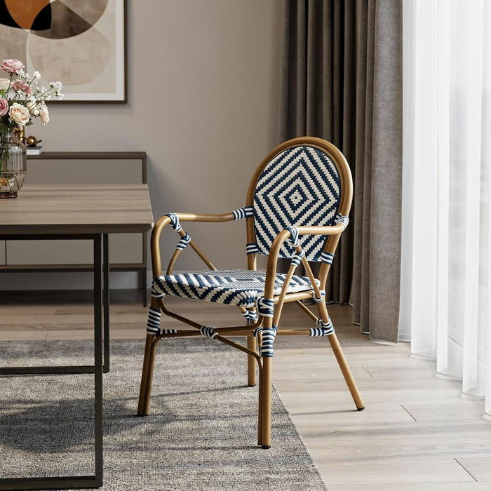Aluminum And Rattan Open Back Dining Arm Chairs (Set of 2) - Blue