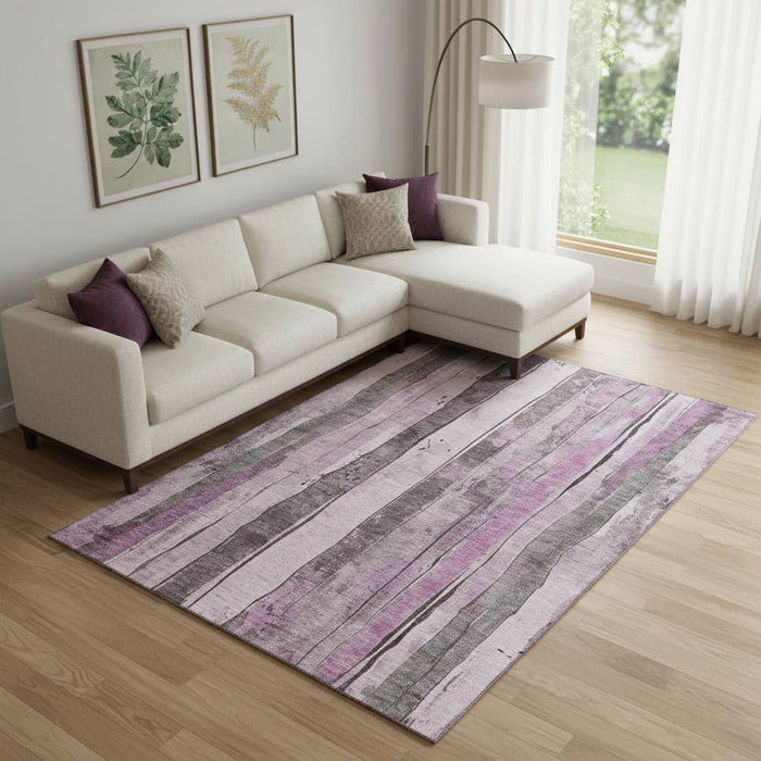 10' X 14' Striped Washable Area Rug With UV Protection (706475) - Pink / Gray