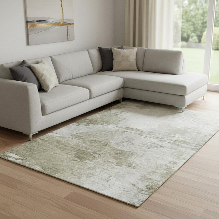 10' X 14' Abstract Washable Area Rug With UV Protection (650752) - Taupe / Ivory