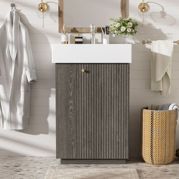 Giga bathroom vanity with sink, freestanding wood grain cabinet featuring storage drawers for modern bathroom decor