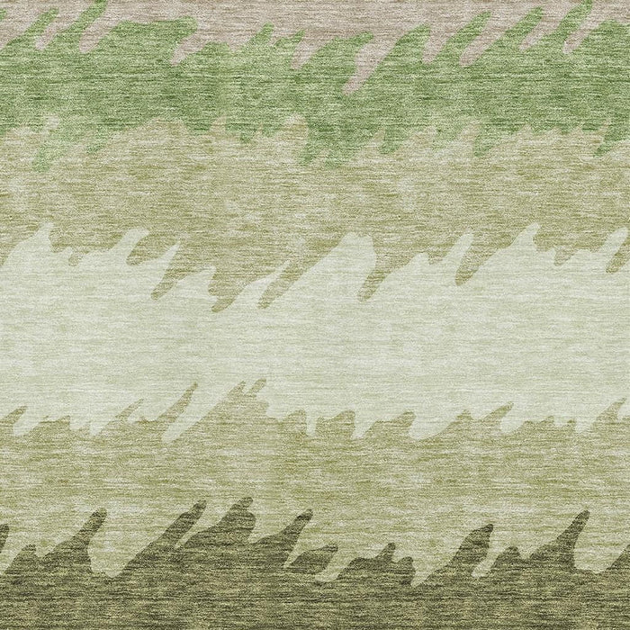 8' X 10' Striped Washable Area Rug With UV Protection - Green And Beige