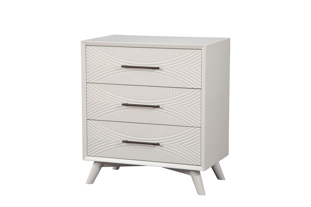 34" Carved Geometric Solid Wood Three Drawer Dresser - White