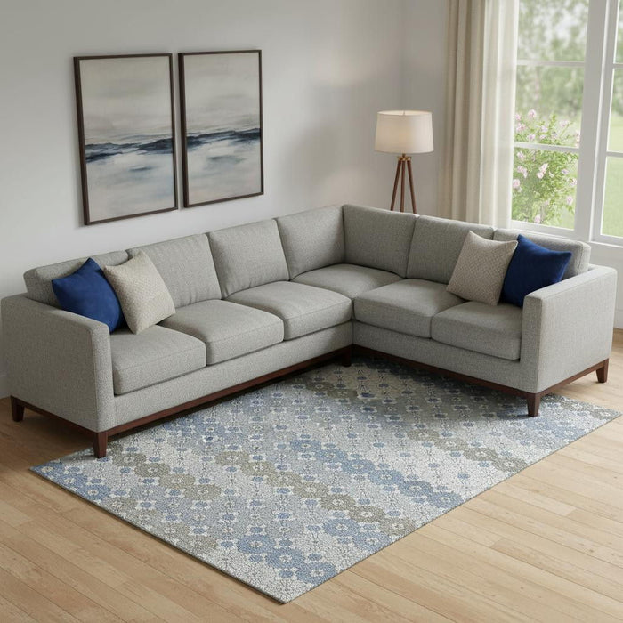10' X 14' Geometric Washable Area Rug With UV Protection (696860) - Denim Blue / Gray / Silver