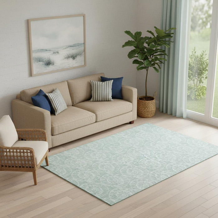 5' X 8' Geometric Washable Area Rug With UV Protection (646111) - Green / Ivory