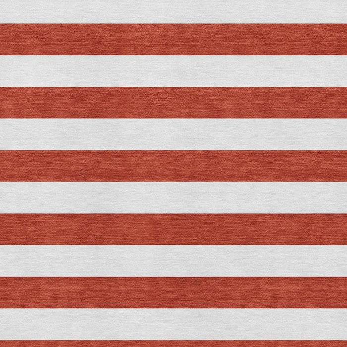 9' X 12' Striped Washable Area Rug With UV Protection (647649) - Red / Ivory