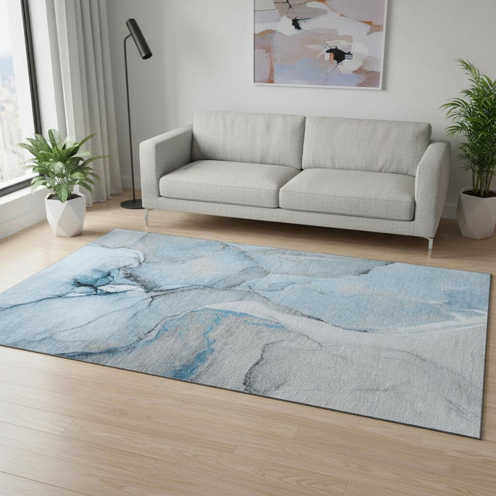5' X 8' Abstract Washable Area Rug With UV Protection (646818) - Blue / Gray / Ivory