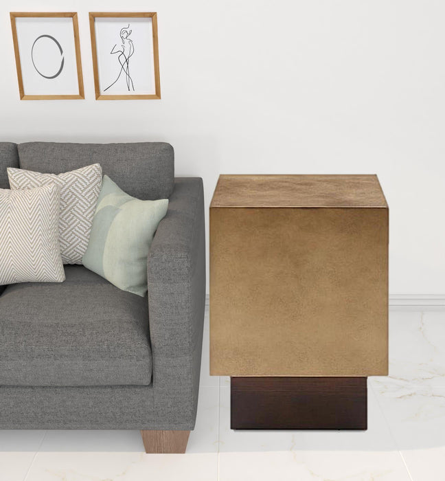 Brown Metal Square End Table - Antiqued Copper And Light