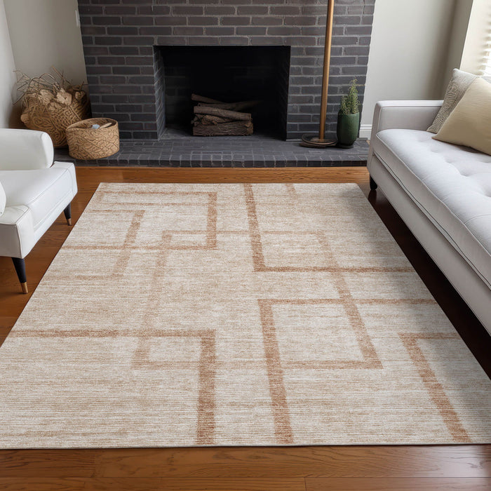 10' X 14' Geometric Washable Area Rug With UV Protection - Coral And Rust