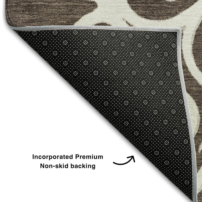10' X 14' Floral Medallion Washable Area Rug With UV Protection (669510) - Chocolate / Ivory