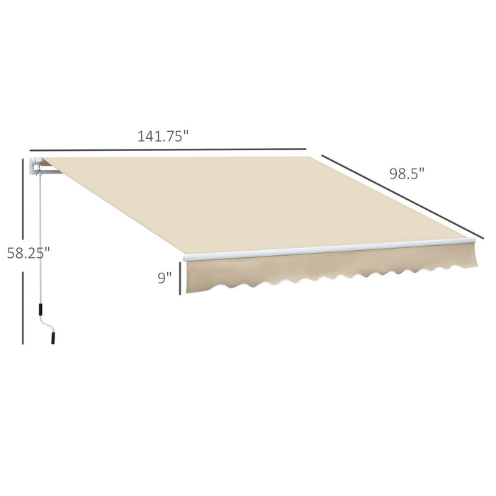 Giga Outsunny 12x8 ft cream white retractable patio awning with aluminum frame and water-resistant fabric, sun shade shelter.