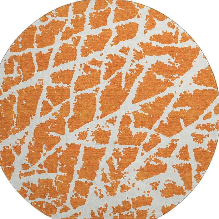 8' Abstract Washable Round Rug With UV Protection (646563) - Orange / Ivory